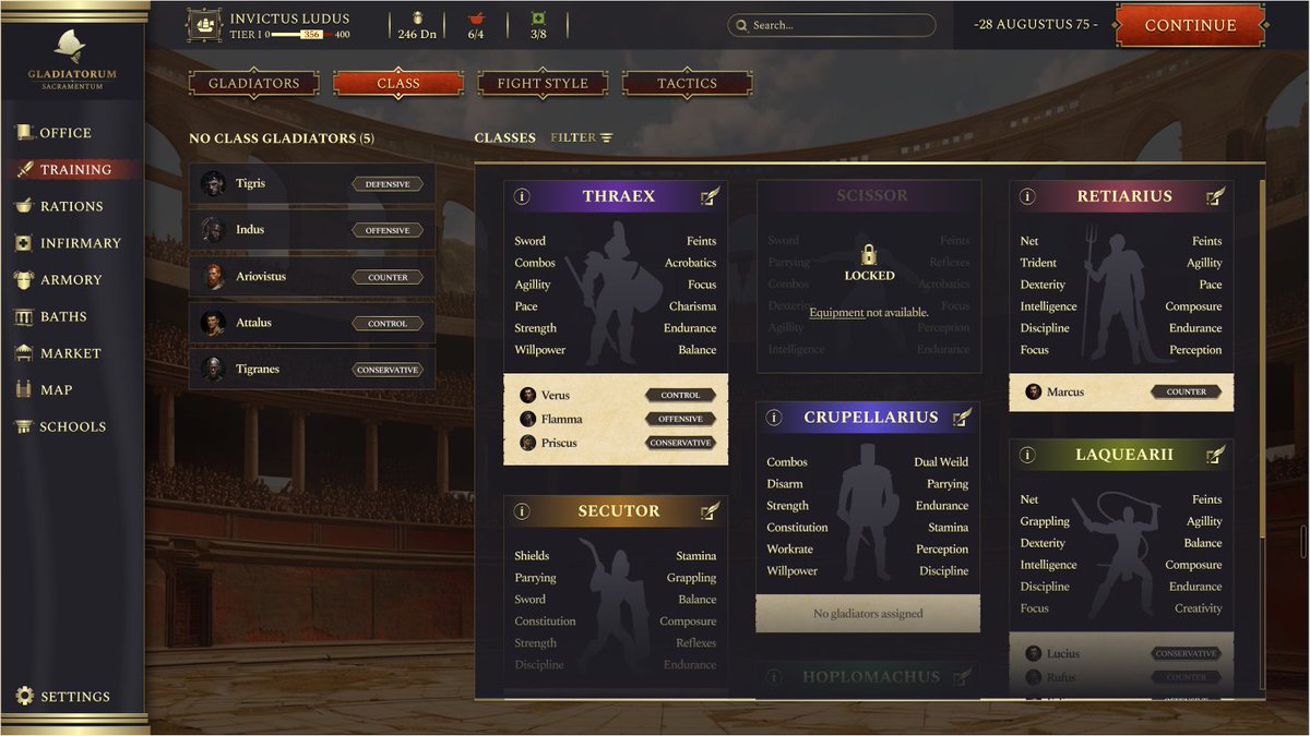 GladiatorumGame's tweet image. Each gladiator class in Gladiatorum: Sacramentum isn’t just about weapons — it’s about identity, specialization, and survival.

Train. Assign. Dominate.

#IndieDev #GladiatorGame #ScreenshotSaturday #SimulationGame #StrategyGame