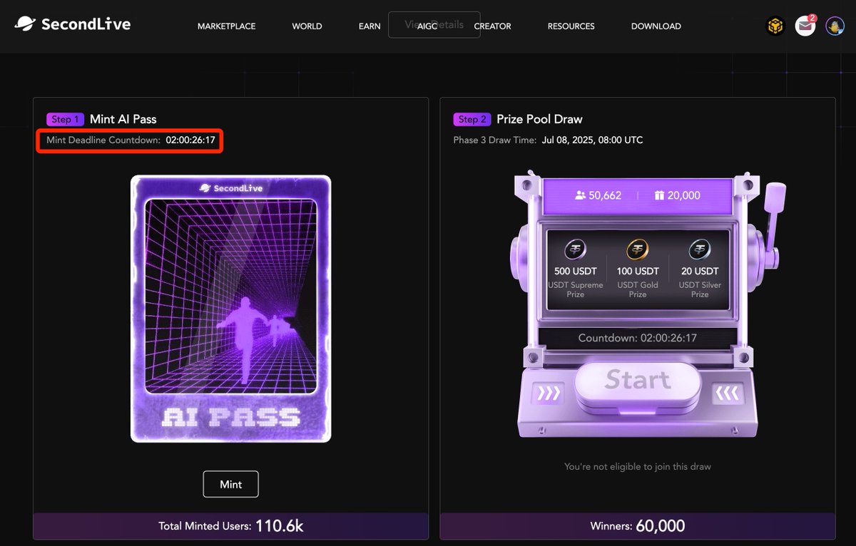 SecondLiveReal's tweet image. ⚡ Last call! Only 48 HOURS left to mint your AI Pass NFT!
🎟 Your gateway to:
⚡ Early access to cutting-edge AI features
🌟 Exclusive AI-powered perks coming soon…
⏳ Mint NOW or regret later!
🔗 secondlive.world/lucky
#SecondLive #AIpass #Web3AI #AIMetaworld