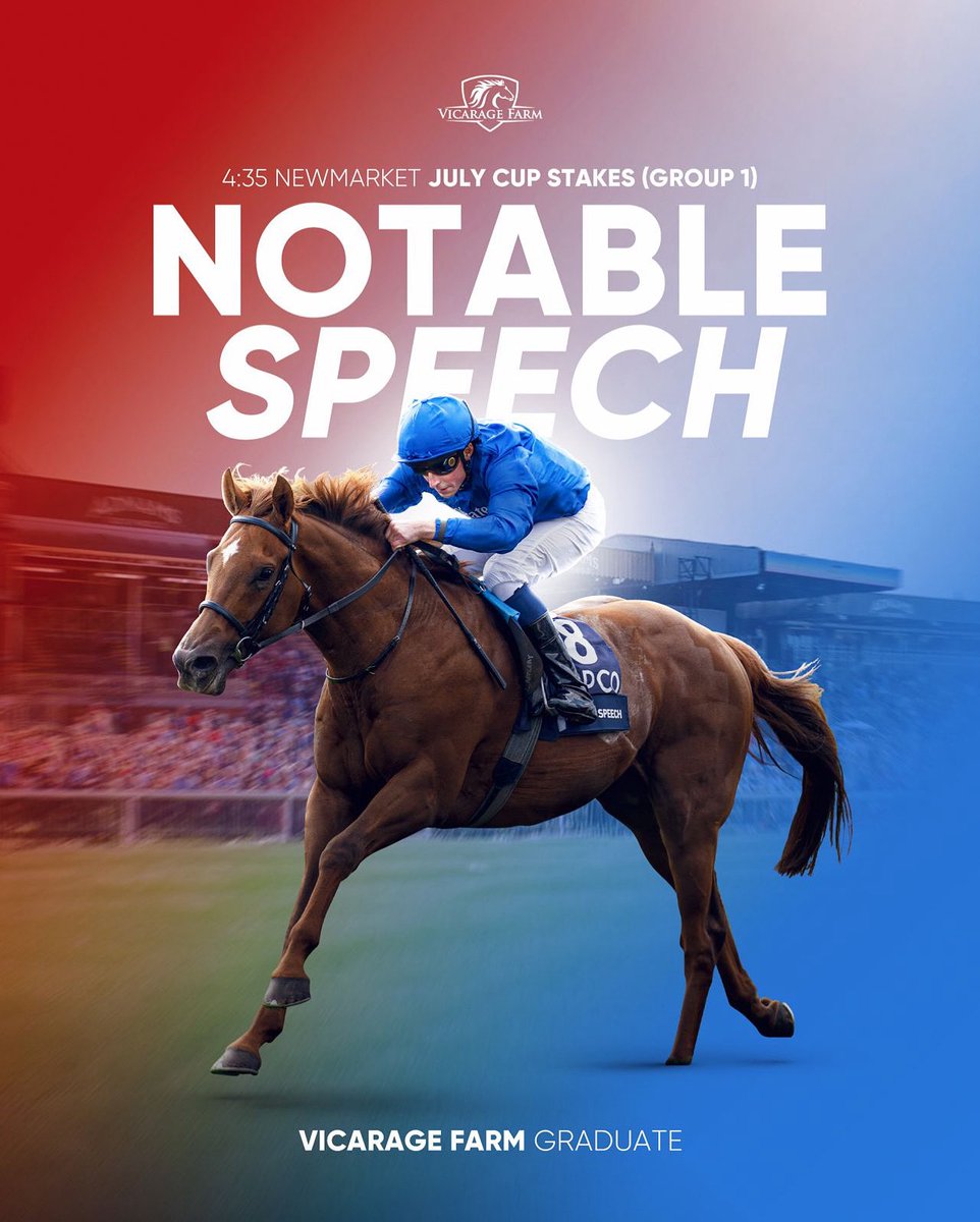 #VFPT graduate Notable Speech will line up in today’s Group 1 July Cup, having been supplemented into the race. Wishing the best of luck to team <a href="/godolphin/">Godolphin</a> 🔵🤞🏼

#VFPT #VicarageFarm