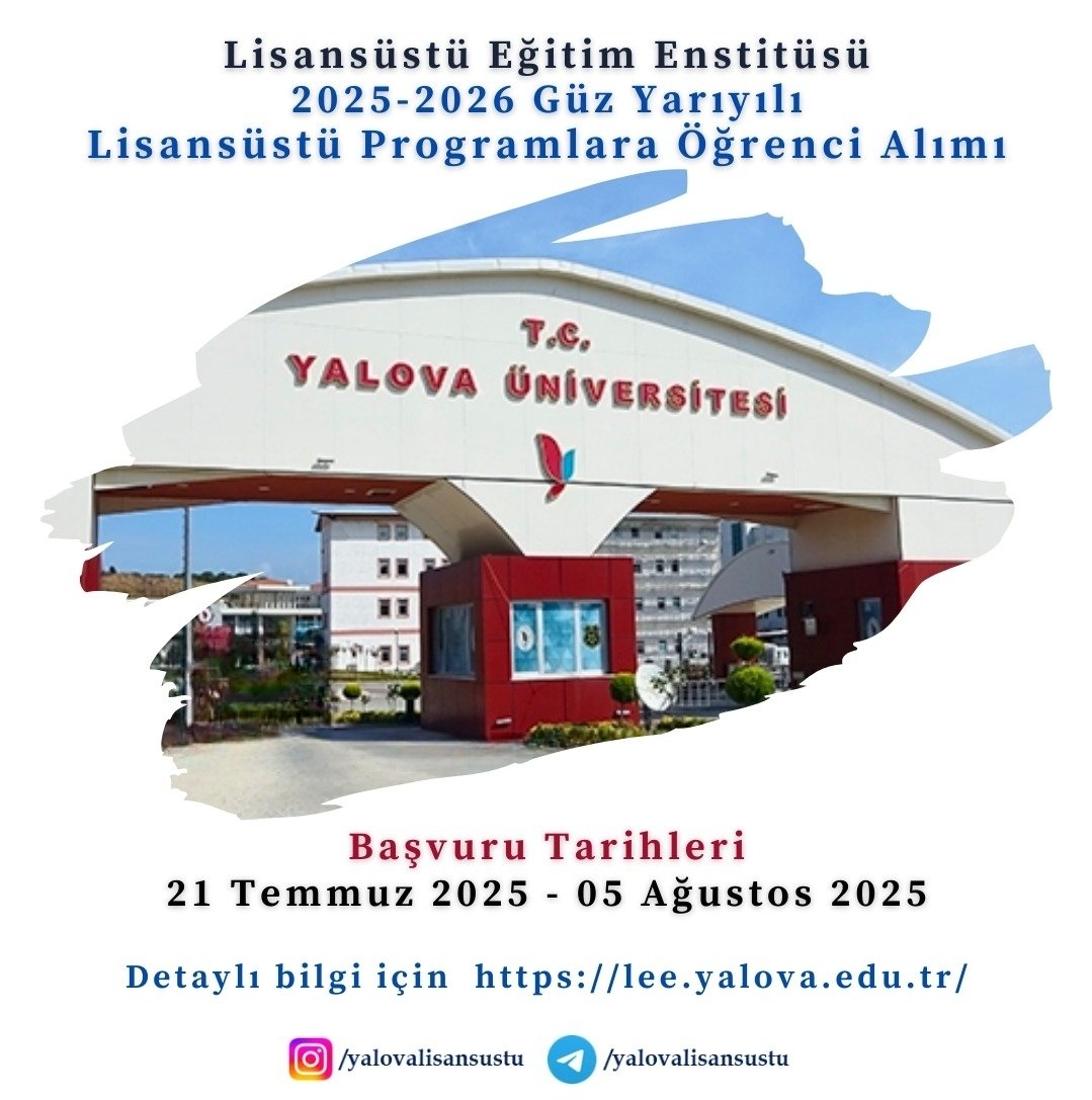 2025-26 Güz yarıyılı iktisat bölümü yüksek lisans ve doktora programları için başvurular başladı. 
Iktisat yüksek lisans kontenjan: 15 öğrenci
Iktisat doktora kontenjan: 5 öğrenci
Başvuru tarihleri: 21 Temmuz - 5 Ağustos 
Ayrıntılı bilgi için link
httpa://lee.yalova.edu.tr/