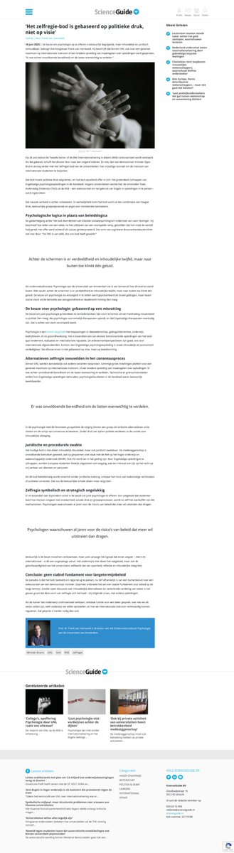 “Het ‘zelfregie’-bod van de universiteiten is gebaseerd op politieke druk, niet op visie.”

Over hoe groepsdenken, verkeerde beeldvorming en waargenomen risico’s hebben geleid tot de opoffering van Engelstalige psychologie in de Randstad.

#Internationalisering #UNL #Psychologie