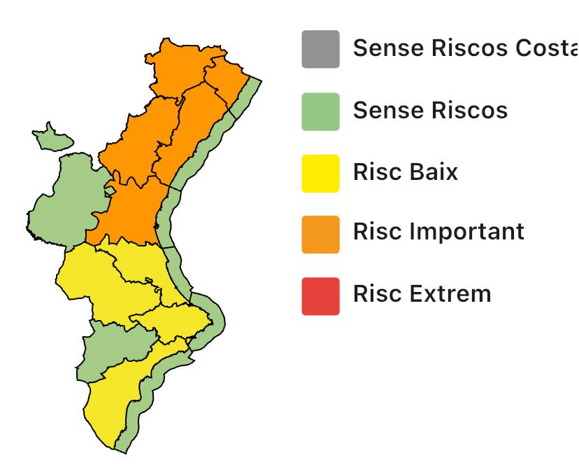 (09:50 h) Actualización de las alertas por fenómenos meteorológicos:

🟠Sube a nivel naranja la alerta por lluvias y tormentas en el interior sur de Castellón.

➡️El resto de las alertas se mantienen.