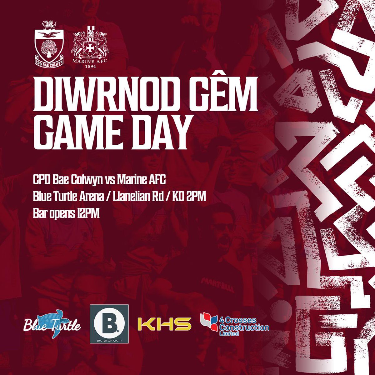 TODAY / HEDDIW

12pm 🍻Bar Opens
2pm ⚽️ CPD Bae Colwyn vs Marine AFC