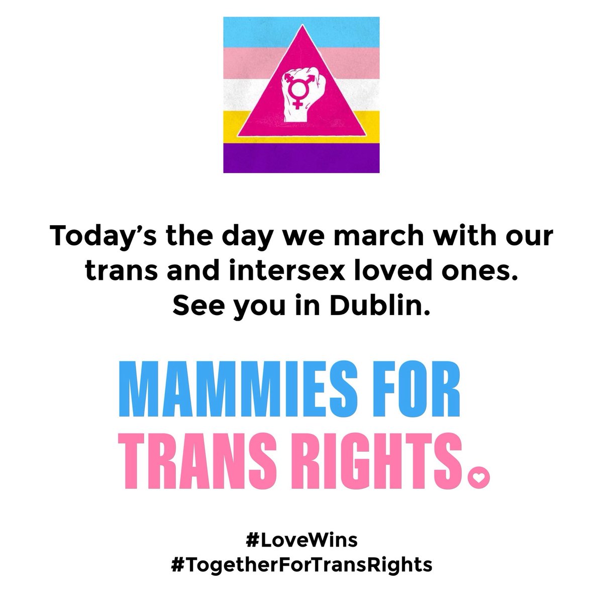 Looking forward to marching, chatting, chanting in love and solidarity with our amazing trans and intersex family, friends, colleagues and pals.

#LoveWins #TransJoy #TransRights