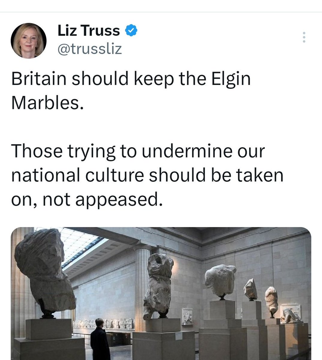 Exactly Liz, nothing represents  'our national culture' more than Greek statues made in Greece by Greeks.