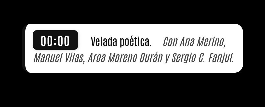 Hoy sábado 12 de julio, a medianoche, estaré leyendo poemas de 'El Escombro Fluorescente' con Manuel Vilas, Aroa Moreno y Ana Merino. Es la velada poética de la Semana Negra de Gijón que instauró Ángel González!!!!