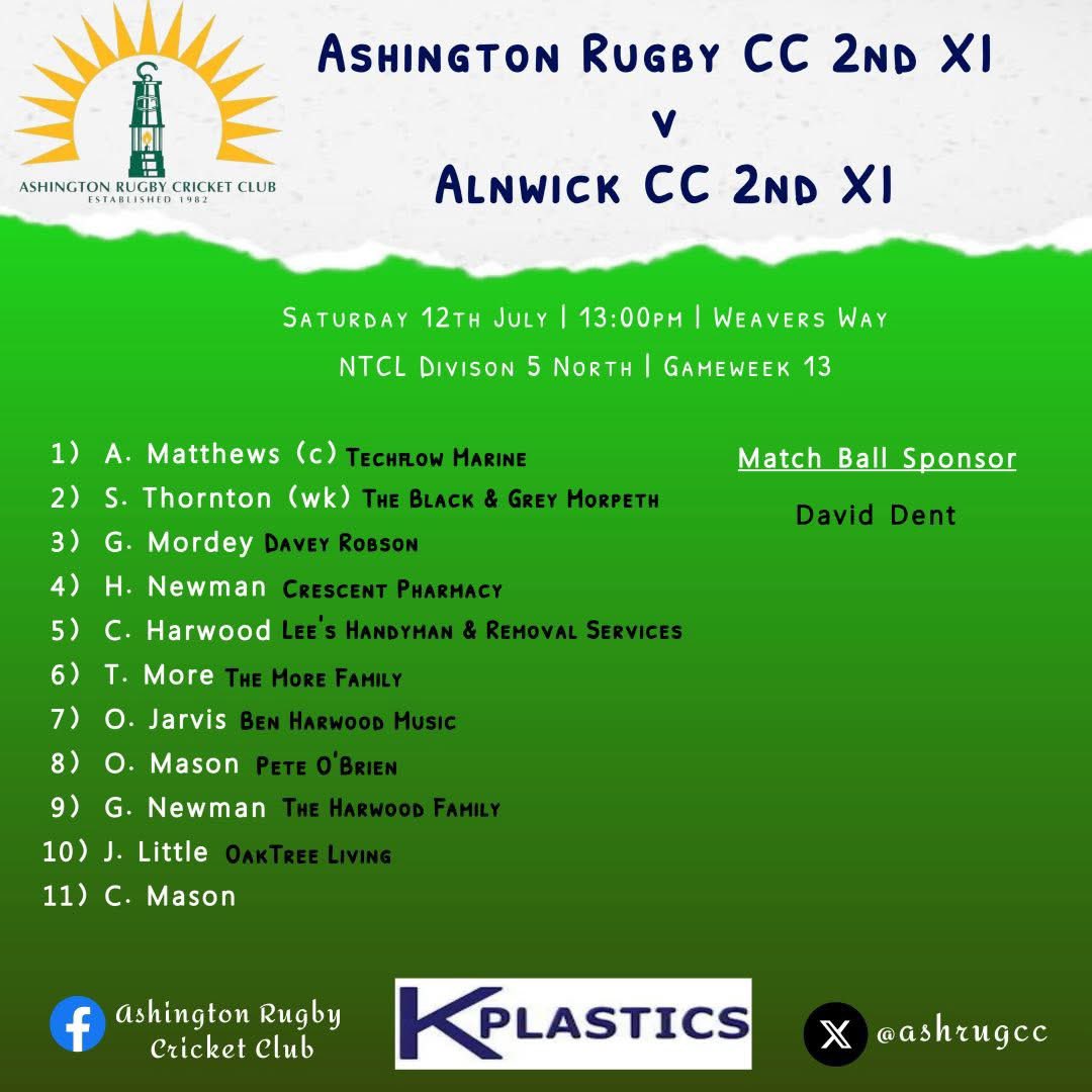 Team news 

1st XI: <a href="/Bedlingtoncc/">Bedlington CC</a> (H)

2nd XI: <a href="/AlnwickCC/">Alnwick Cricket Club</a> (A)