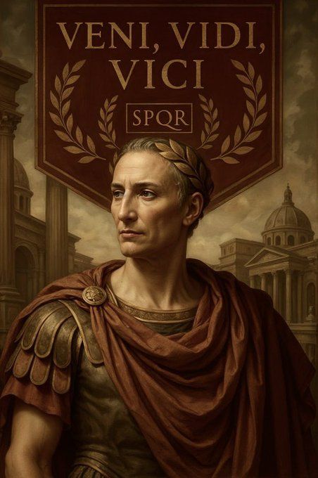 Veni, Vidi, Vici.

Three words. No fluff. Just fact: I came, I saw, I conquered.

On Julius Caesar’s birthday, let’s retell the story behind the motto. 

A thread. 🧵
