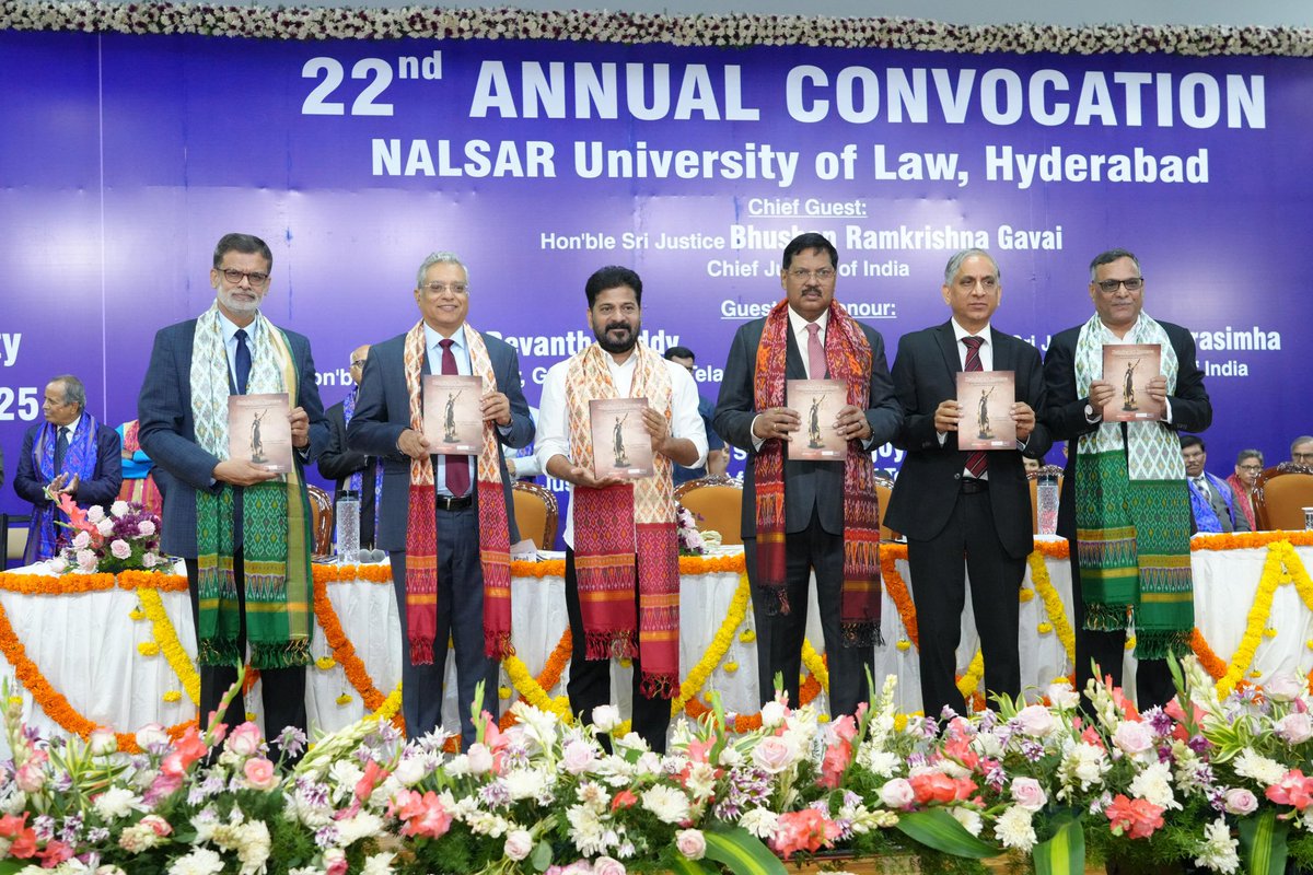 The 22nd Convocation of #NALSAR University was attended by Honourable Chief Justice of India Justice B.R. Gavai, Honourable Chief Minister <a href="/revanth_anumula/">Revanth Reddy</a> , Supreme Court Judge Honourable Justice Narasimha, and Acting Chief Justice of the Telangana High Court Honourable Justice