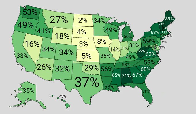 Rainmaker1973's tweet image. Forest coverage by US state.