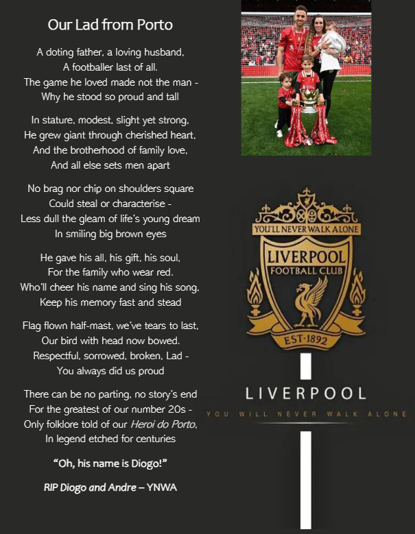 empireofthekop's tweet image. Lifelong Liverpool supporter Paul Austin has penned a beautifully worded poem in memory of Diogo Jota ❤️
