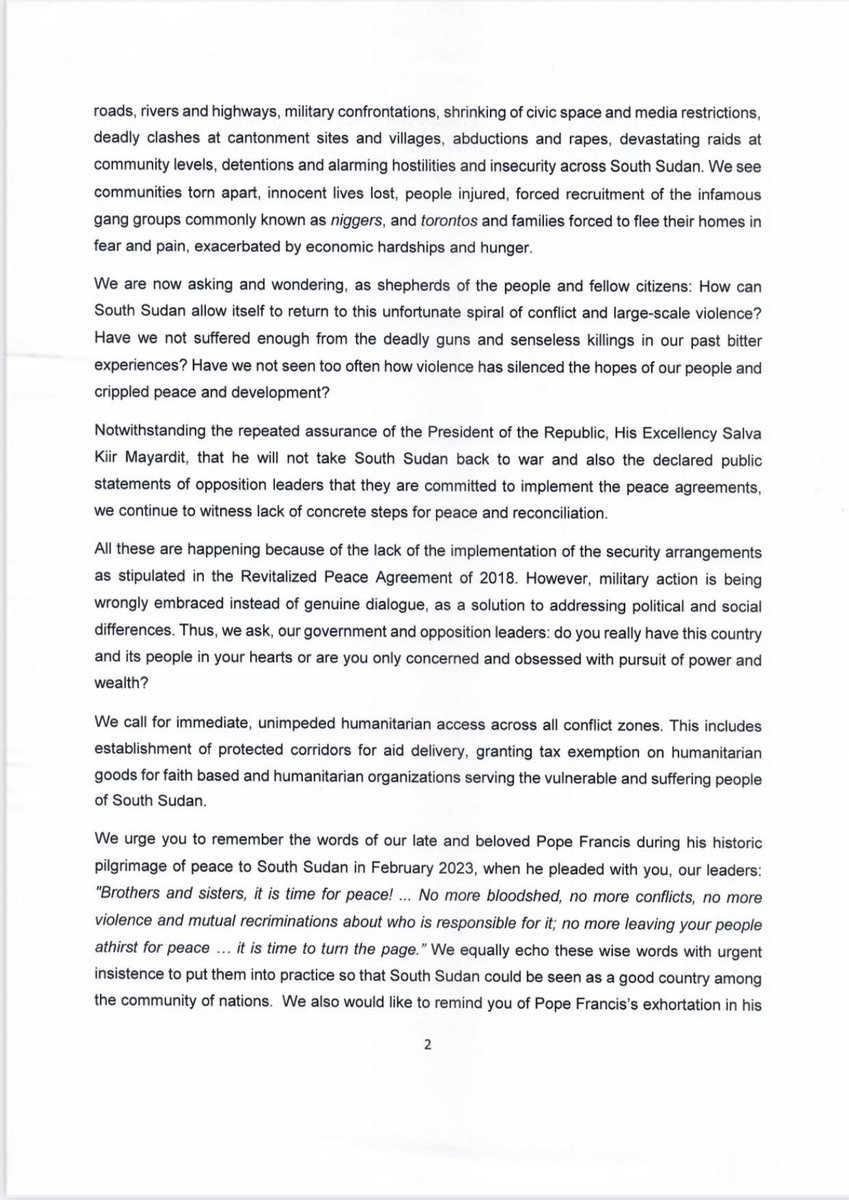 WaniMichael57's tweet image. Powerful message from the South Sudan Catholic Bishop Conference, the urgent call for DIALOGUE to resolve the current political and security issues facing the Country.
#SSOT
#SSOX