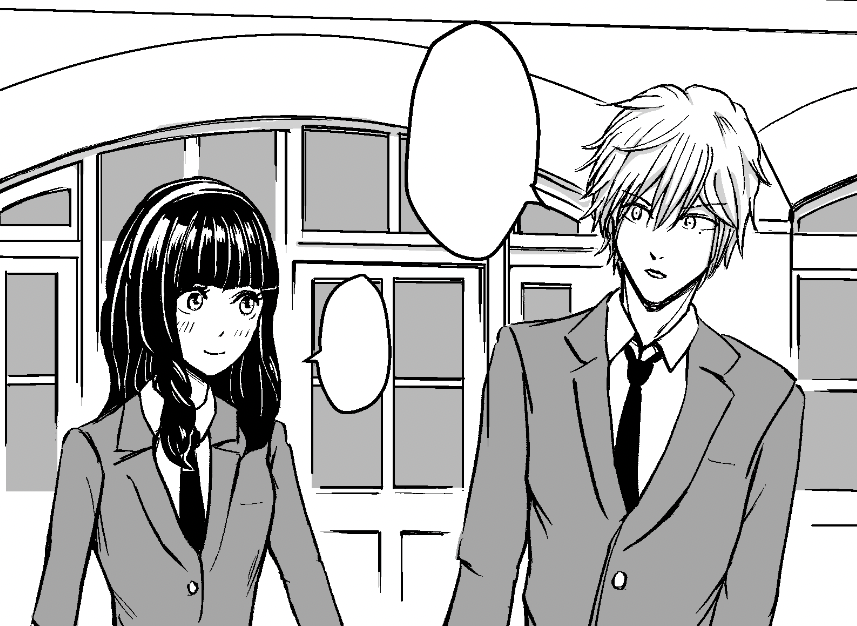 黒髪 重くなりすぎないようにしないとな...
トーンを使わない場合、
1,白線を流れにそって入れる
2,光方向に白グラデ入れる(斜線やカケアミも○)　
がいいかな