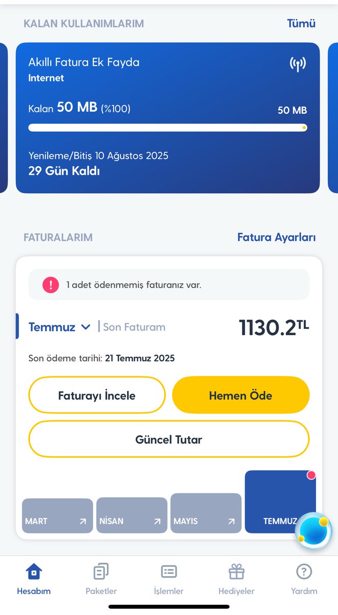Dr. Abdullah Yeşil (@abdullahyesil63) on Twitter photo <a href="/Turkcell/">TURKCELL</a> Faturaları Cep Yakmaya Devam Ediyor. Kim dur diyecek bu Soyguna?
Aylık abone paketi 300 TL, Gelen Fatura 1.130 TL.
#FahişFiyat
#Tüketici
<a href="/tcbestepe/">T.C. Cumhurbaşkanlığı</a>
<a href="/tc_cimer12/">Tᑕ-ᑕIᗰEᖇ 🎗</a>
<a href="/BTKgovtr/">BTK</a>
<a href="/BTKbasin/">BTK</a>
<a href="/etuketici/">E-Tüketici Portalı</a> <a href="/Turkcell/">TURKCELL</a> Faturaları Cep Yakmaya Devam Ediyor. Kim dur diyecek bu Soyguna?
Aylık abone paketi 300 TL, Gelen Fatura 1.130 TL.
#FahişFiyat
#Tüketici
<a href="/tcbestepe/">T.C. Cumhurbaşkanlığı</a>
<a href="/tc_cimer12/">Tᑕ-ᑕIᗰEᖇ 🎗</a>
<a href="/BTKgovtr/">BTK</a>
<a href="/BTKbasin/">BTK</a>
<a href="/etuketici/">E-Tüketici Portalı</a>