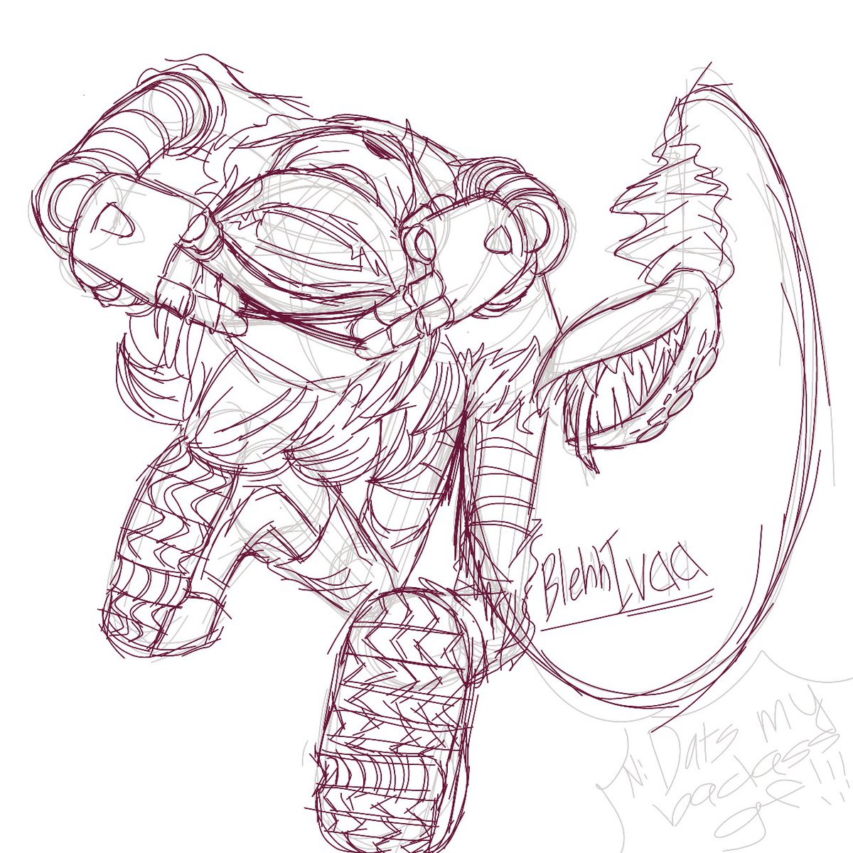 I was js laying on the floor and did this pose for fun, but then BOOM drawing idea

#Uzi #UziDoorman #murderdrones