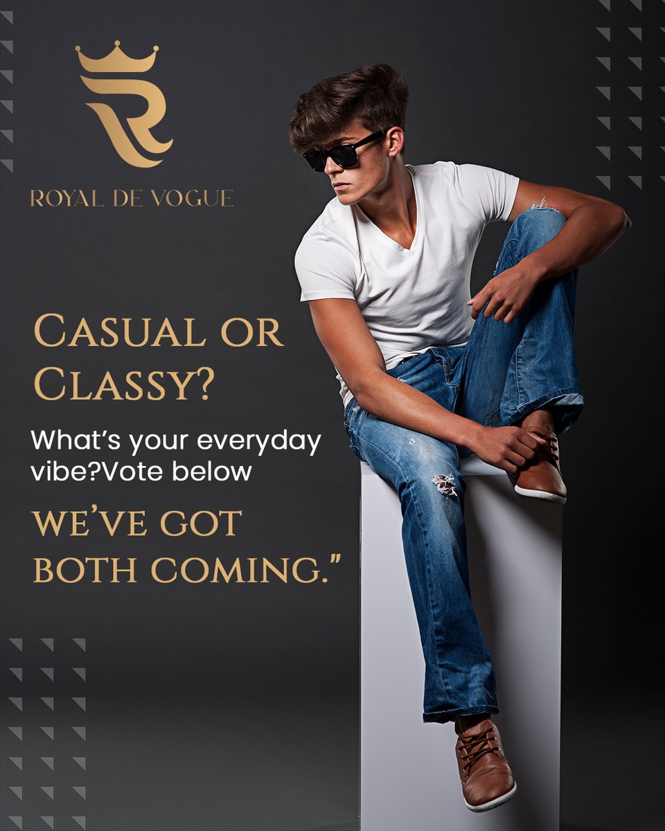 Royaldevogue's tweet image. Casual or Classy? We’ve Got Both Coming!

Your everyday style speaks volumes — whether you're keeping it effortlessly cool or turning heads with timeless elegance, Royal De Vogue is crafting a fashion experience just for YOU. 
.
.
.
#RoyalDeVogue #CasualOrClassy #StyleBattle
