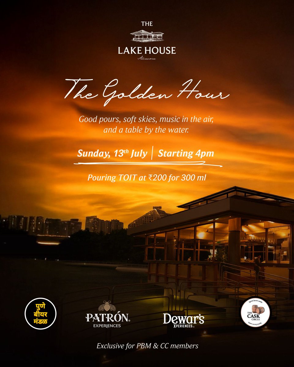 thedarkrebel's tweet photo. Pune's newest restaurant is on a lake! The Lakehouse is a gorgeous new restaurant in Amanora, not yet open to the public. But here's your chance to preview the place before it opens. Pune Beer Mandal is organizing a Sundowner on Sunday, Jul 13 with beers from Toit & GSA, great whiskeys and cocktails. 

How do you get in? Use the link to pre-register (no walk ins). Event starts at 4 pm until 10 pm.

https://t.co/cEQNAm8LC7

#Pune #Restaurant #Preview #CraftBeer #Sundowner
