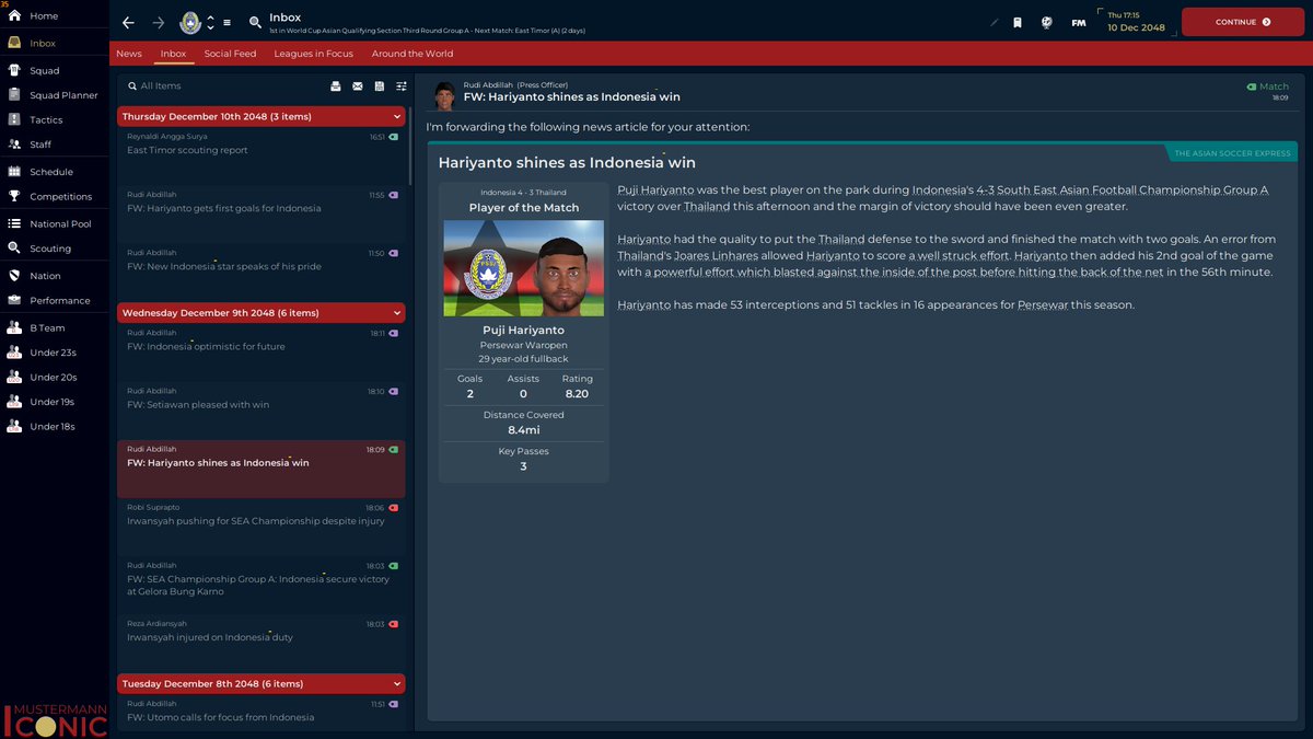 fizzy (@fizzzzyyyyyyy) on Twitter photo <a href="/id_fm/">Football Manager Indonesia</a> Pemain ini jg gak pernah disarankan sama asisten.
Yaitu : Puji Hariyanto-Left Back (pemain newgen ini ya soalnya udah 2048 hehe)
Dan debutnya ternyata menghasilkan man of the match + 2 gol vs Thailand di Aepep. (Pemain abroad eropa lagi pada gak bisa dipanggil).
<a href="/id_fm/">Football Manager Indonesia</a> <a href="/id_fm/">Football Manager Indonesia</a> Pemain ini jg gak pernah disarankan sama asisten.
Yaitu : Puji Hariyanto-Left Back (pemain newgen ini ya soalnya udah 2048 hehe)
Dan debutnya ternyata menghasilkan man of the match + 2 gol vs Thailand di Aepep. (Pemain abroad eropa lagi pada gak bisa dipanggil).
<a href="/id_fm/">Football Manager Indonesia</a>
