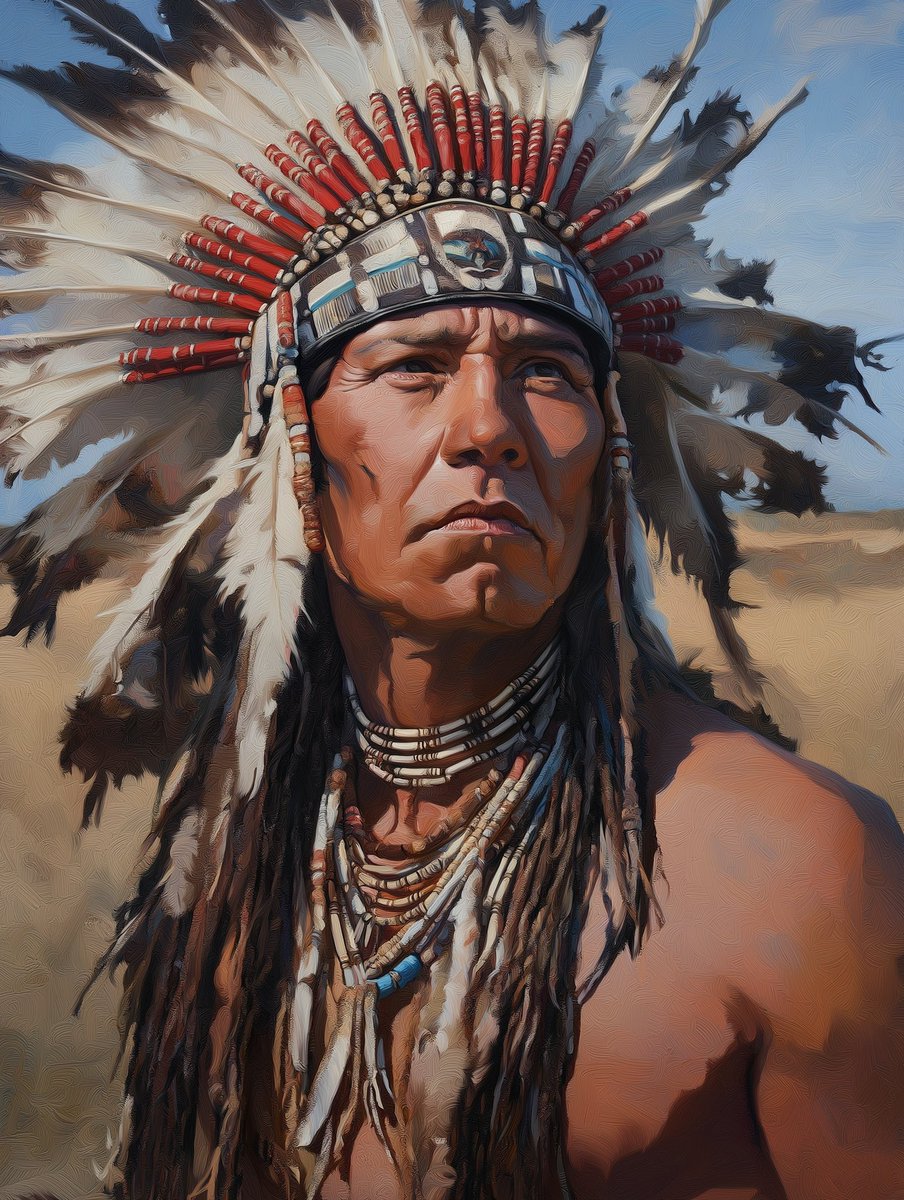 Aurora41155547's tweet photo. Silence Beneath the War Bonnet
#Art #OilPainting
#NativeAmericanPortrait
#WarBonnet
#HistoricalReflection https://t.co/BttCioE8GF