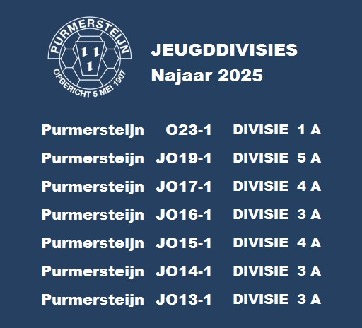 De competitie-indelingen voor de jeugddivisies zijn ook bekend.