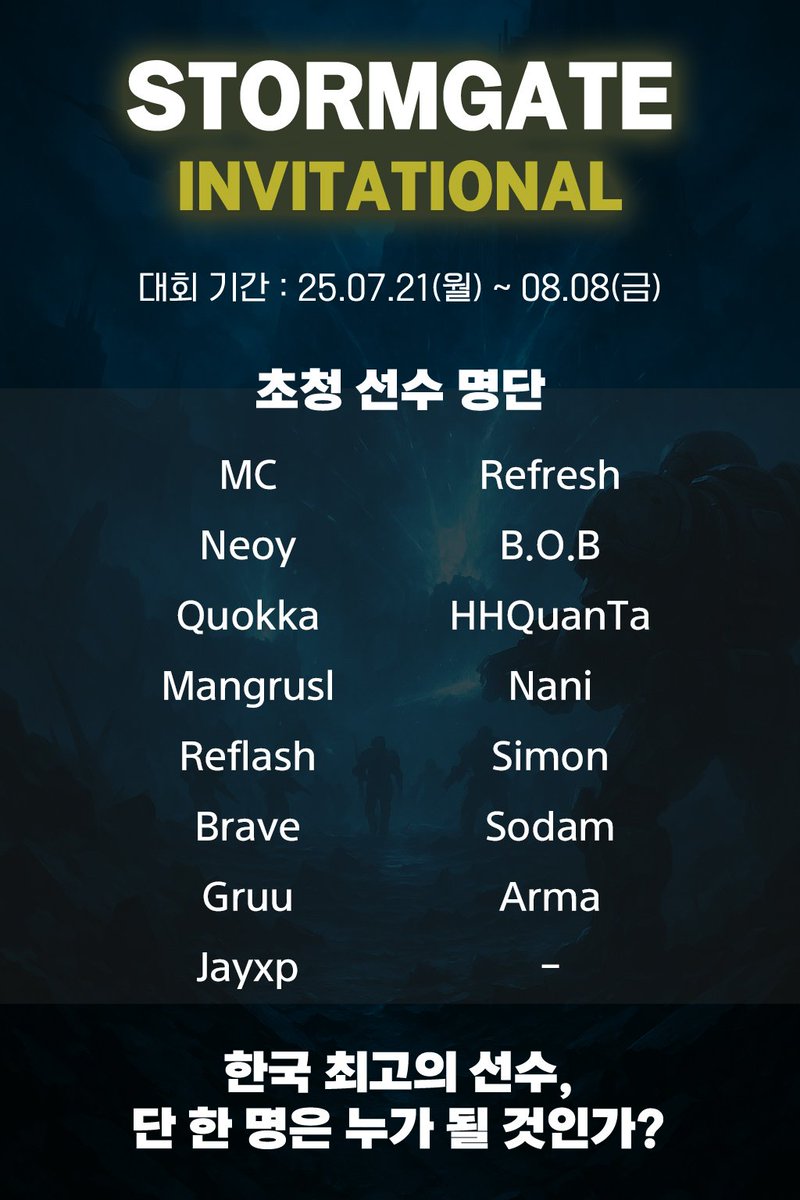📷 Tournament Schedule RO16 📷 July 25 (Thu) 9PM KST  Quarterfinals ▶ August 1 (Thu) 9PM KST  Finals &amp; 3rd Place Match ▶ August 8 (Thu)  📷 Unavailable players may play early — replays will be casted!
challonge.com/ko/urbihqr

#Stormgate 
<a href="/PlayStormgate/">Stormgate</a> 
<a href="/Frost_Giant/">Frost Giant Studios</a>
