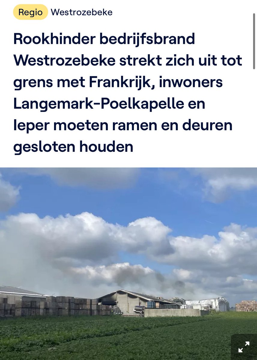 Matthias Diependaele (@mdiependaele) on Twitter photo Veel moed aan de getroffenen van de zware brand in Westrozebeke. Veel dank aan de hulpdiensten voor de snelle interventie en de lokale overheden voor de coördinatie in een niet-evidente situatie. We volgen het van nabij op. Veel moed aan de getroffenen van de zware brand in Westrozebeke. Veel dank aan de hulpdiensten voor de snelle interventie en de lokale overheden voor de coördinatie in een niet-evidente situatie. We volgen het van nabij op.