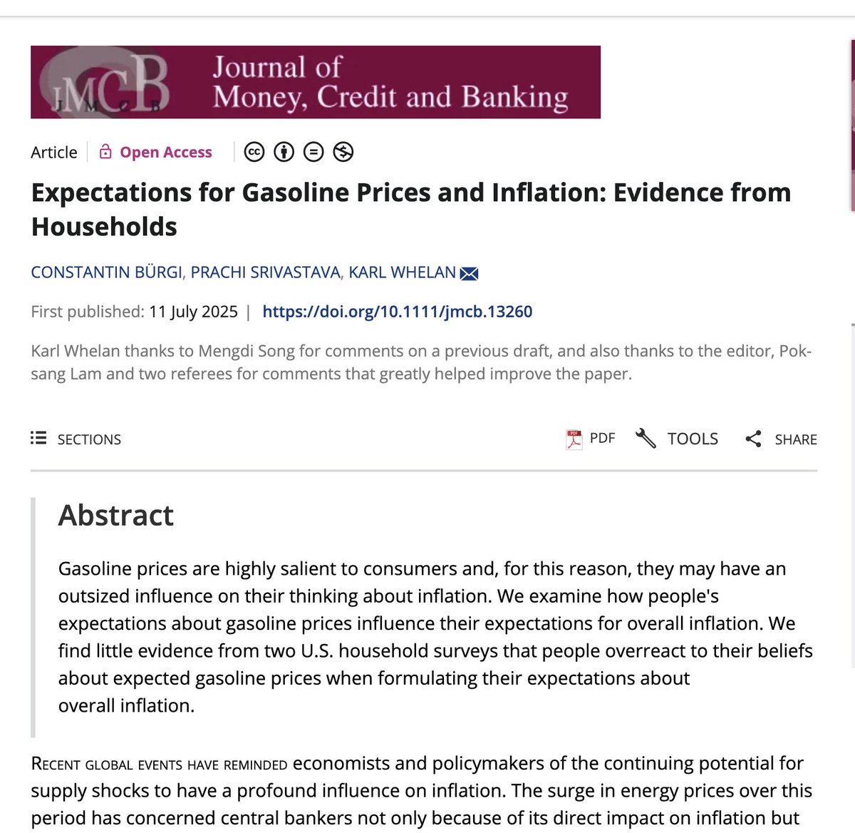 Prachi Srivastava (@prachispace9) on Twitter photo Nearly after 2 years— I am thrilled to share that our joint work with (<a href="/ConstantinBurgi/">Constantin Bürgi</a> and Karl Whelan)
on Expectations for Gasoline Prices and Inflation is finally published in the JMCB
🎉🎉
doi.org/10.1111/jmcb.1… Nearly after 2 years— I am thrilled to share that our joint work with (<a href="/ConstantinBurgi/">Constantin Bürgi</a> and Karl Whelan)
on Expectations for Gasoline Prices and Inflation is finally published in the JMCB
🎉🎉
doi.org/10.1111/jmcb.1…