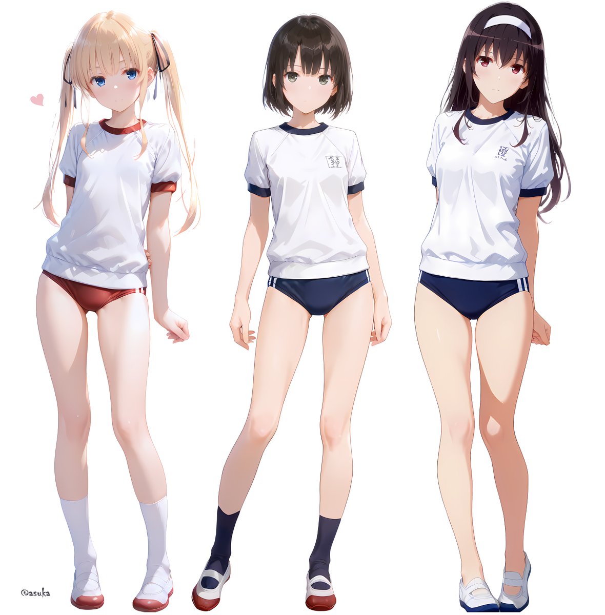 冴えカノ　ヒロイン3人の体操着姿

プロンプトは「gym uniform」でブルマー出してます