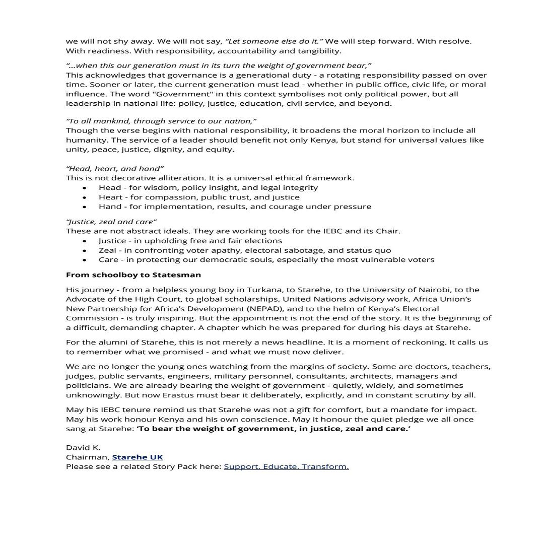 From Starehe to Stewardship 🇰🇪
Erastus Ethekon, a proud Starehe alumnus, has been appointed Chairperson of Kenya’s IEBC — a role that demands not just competence, but conscience.
We celebrate not just his appointment, but the values that shaped him.
#StareheLegacy #IEBC