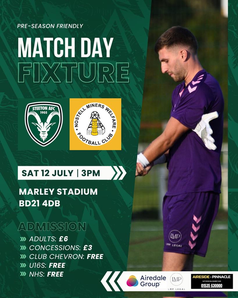Steeton AFC (@steetonfc) on Twitter photo β½ IT'S MATCHDAY!
ποΈ <a href="/NostellMWFC/">Nostell Miners Welfare FC</a>
π 12/7/2025
π Pre-Season Friendly
π Marley Stadium
π© BD21 4DB
β°οΈ 3pm
π· Β£6 Adults; Β£3 Concessions; FREE for Under-16's, NHS, and Club Chevron members
#chevrons β½ IT'S MATCHDAY!
ποΈ <a href="/NostellMWFC/">Nostell Miners Welfare FC</a>
π 12/7/2025
π Pre-Season Friendly
π Marley Stadium
π© BD21 4DB
β°οΈ 3pm
π· Β£6 Adults; Β£3 Concessions; FREE for Under-16's, NHS, and Club Chevron members
#chevrons