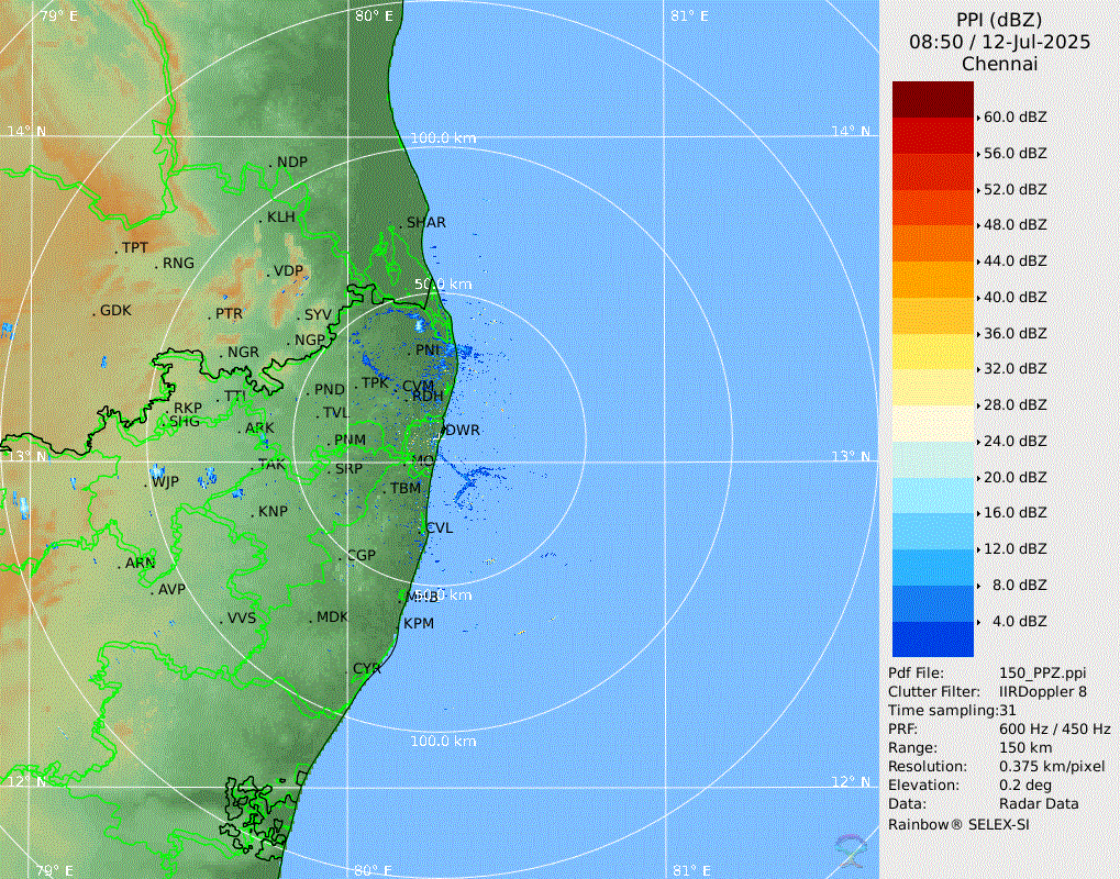 Seabreeze Started Moving inside Land and Many Popups Forming in Interiors. Expecting the Seabreeze influenced Storms in west of Chennai in the evening hours. #ChennaiRains