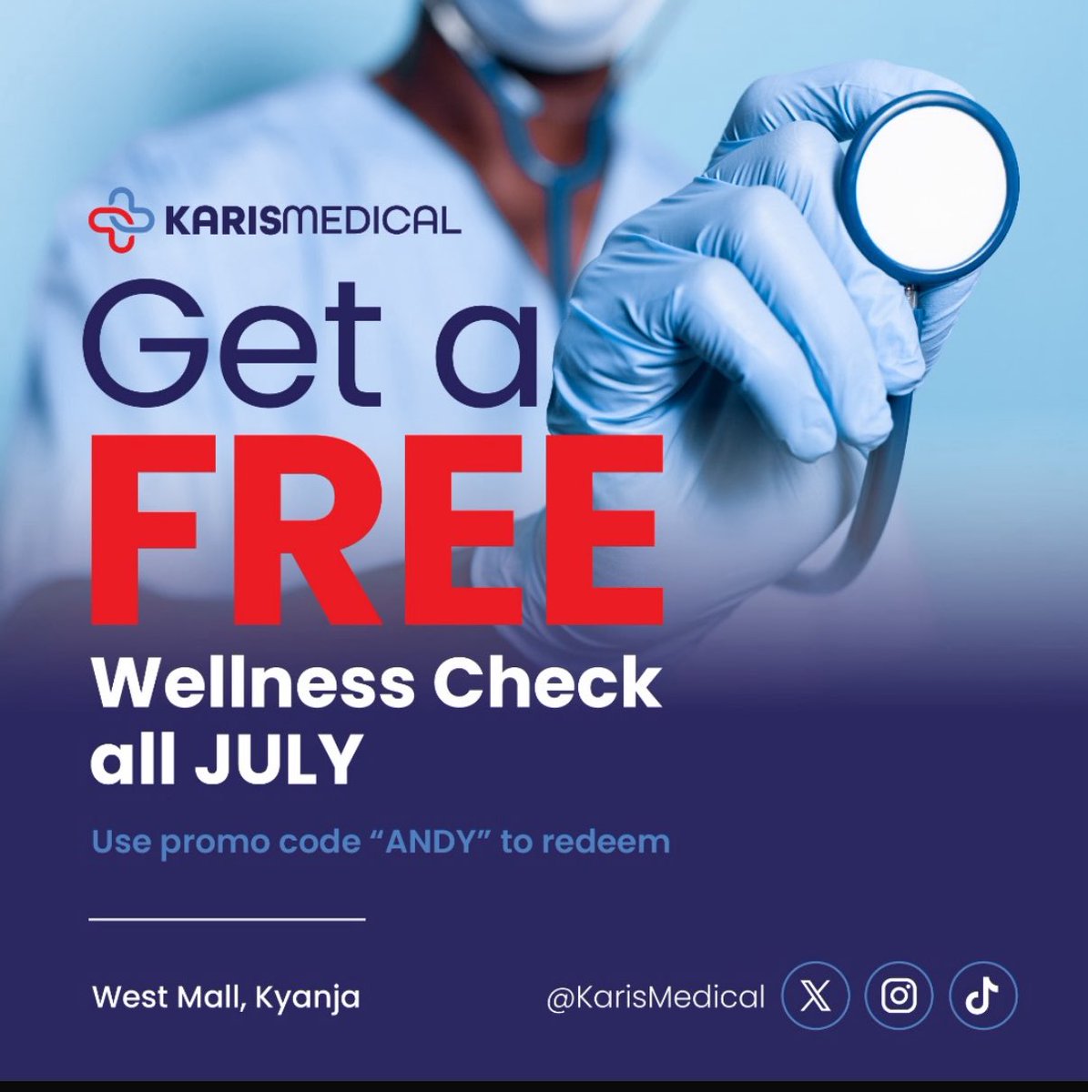andykristian's tweet image. Weekend is a perfect time to step into at @KarisMedical for a free wellness check. Come in at West Mall, Kyanja.