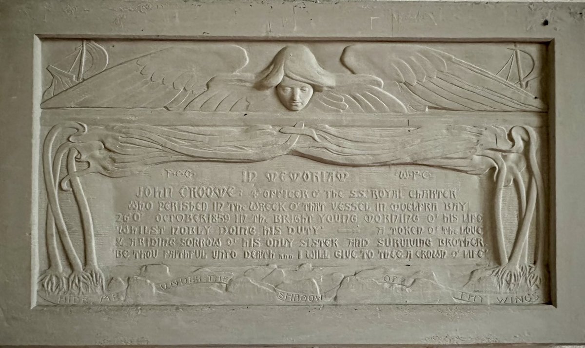 Tragic inscription at Llaneugrad church, Anglesey. The design predates the Arts and Crafts period.