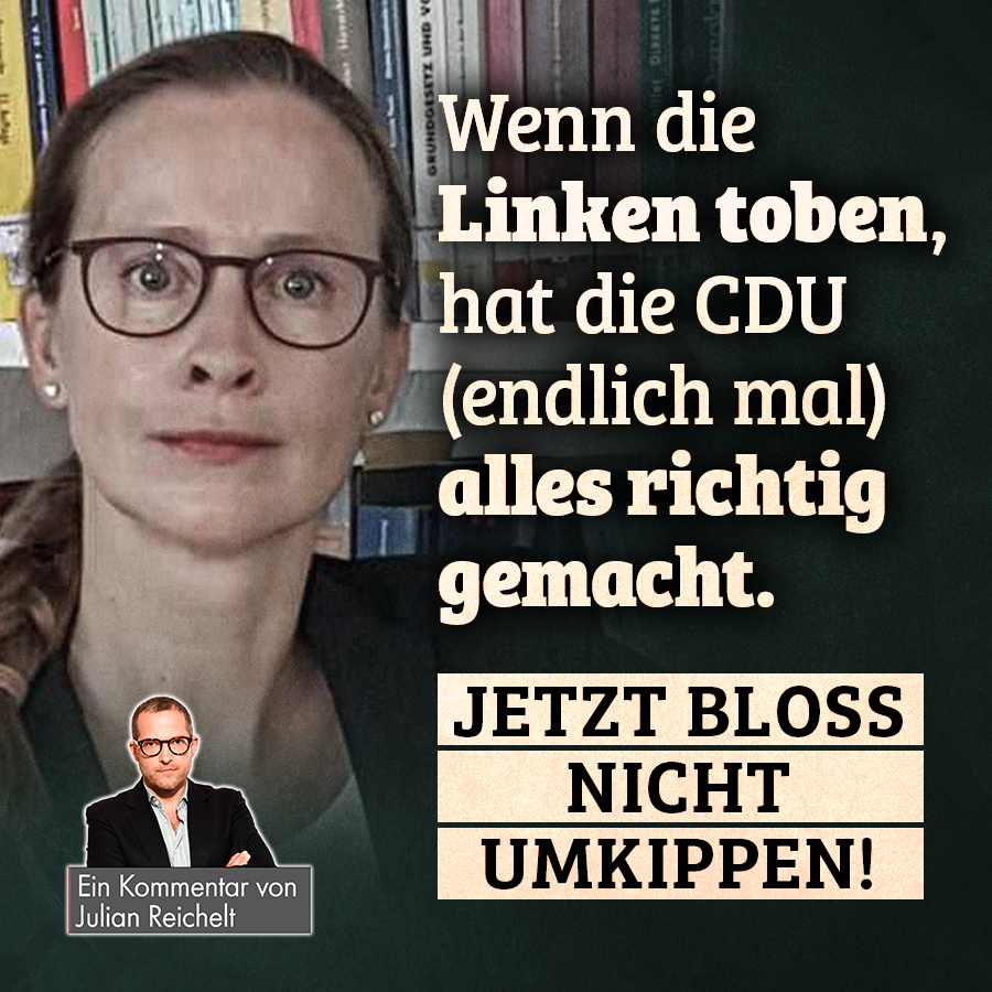 terran_liberty's tweet photo. Richtig starker Kommentar von @jreichelt: Wenn die Linken toben, hat die CDU (endlich mal) alles richtig gemacht. Jetzt bloß nicht umkippen!

➡ Zum ersten Mal seit über einem Jahrzehnt haben CDU/CSU dem Ansturm der linken Ideologie im Parlament widerstanden und für Gewissen und Überzeugung eingestanden.

➡ Die angeblichen „Kompromisse“ mit linken Positionen führten immer nur zum totalen Sieg linker Ideologie: Atomausstieg, offene Grenzen, Umverteilung, Verbrennerverbot, NGO-Finanzierung, Selbstbestimmungsgesetz.

➡ Die Wahl von Brosius-Gersdorf wäre kein „Kompromiss“, sondern die Kapitulation vor einer linken Ideologie, die Menschenwürde zur Verhandlungssache macht.

➡ Ihre Aussagen („Menschenwürde erst ab Geburt“, Pflicht zur Impfpflicht) offenbaren ein kollektivistisches Menschenbild, das individuelle Rechte dem Staat unterordnet.

➡ Die Medien verschweigen diese Positionen – und inszenieren das Nein der Union als „Tiefpunkt der Bundestagsgeschichte“.

➡ Die Union hat gezeigt, dass sie noch Rückgrat besitzt. Das darf sie nicht wieder verspielen – wie einst in der Asyldebatte.

☑️ Never surrender gilt bei Lebensrecht und Menschenwürde. Wer hier einknickt, verrät die Grundlagen unserer Demokratie.