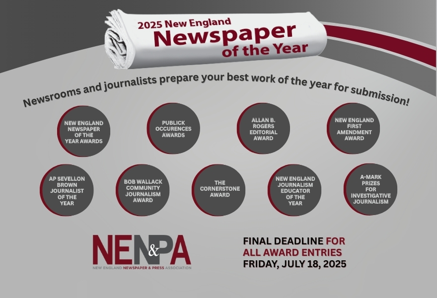 NENPA's tweet image. We have heard the news from the messages in our inbox that you need more time to enter the New England Newspaper Awards Program. No worries, we have you! The deadline has been extended one week to Friday, July 18, 2025. Learn more at nenpa.com/deadline-exten….