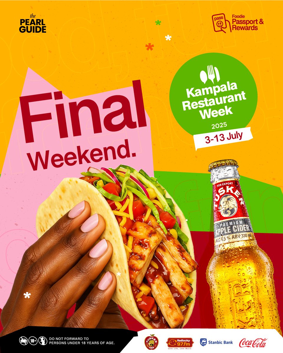 thePearlGuideUg's tweet image. One final weekend. One last shot to tick off that restaurant you’ve been stalking all week.🍴 Let’s make it count. ⏳
All restaurant menus: thepearlguide.co.ug/krw
Proudly brought to you by @CocaColaBevUg @stanbicug @tuskerciderug & @97fmRadiocity