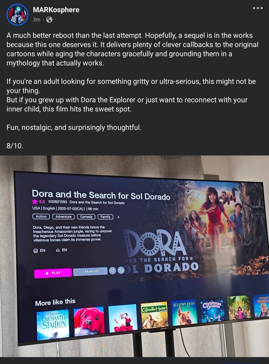 A way better reboot than the last! Full of clever callbacks, aged-up characters, and a fun mythology. Not for the ultra-serious, but perfect for fans who grew up with Dora The Explorer.

8/10 🌟