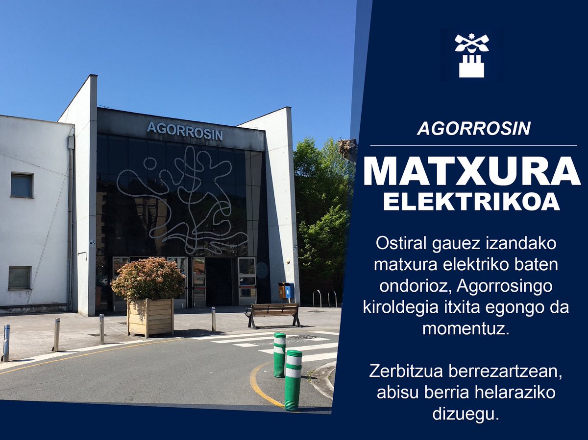🔌 Ostiral gauez izandako matxura elektriko baten ondorioz, Agorrosingo kiroldegia itxita egongo da momentuz.
 
Zerbitzua berrezartzean, abisu berria helaraziko dizuegu.
 
#Bergara #IzanBiziEkin