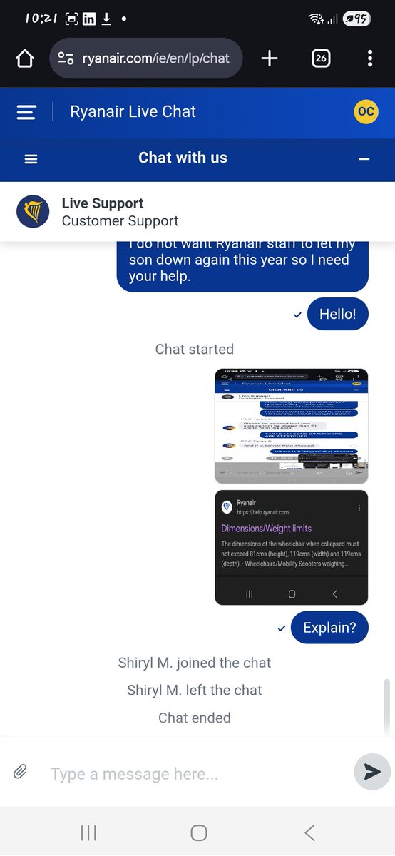 OrlaMitchC's tweet photo. @Ryanair can you help me figure out why agents are stating different to your website, and when i try get answers agents leave the chat https://t.co/0p1ubE1C6j