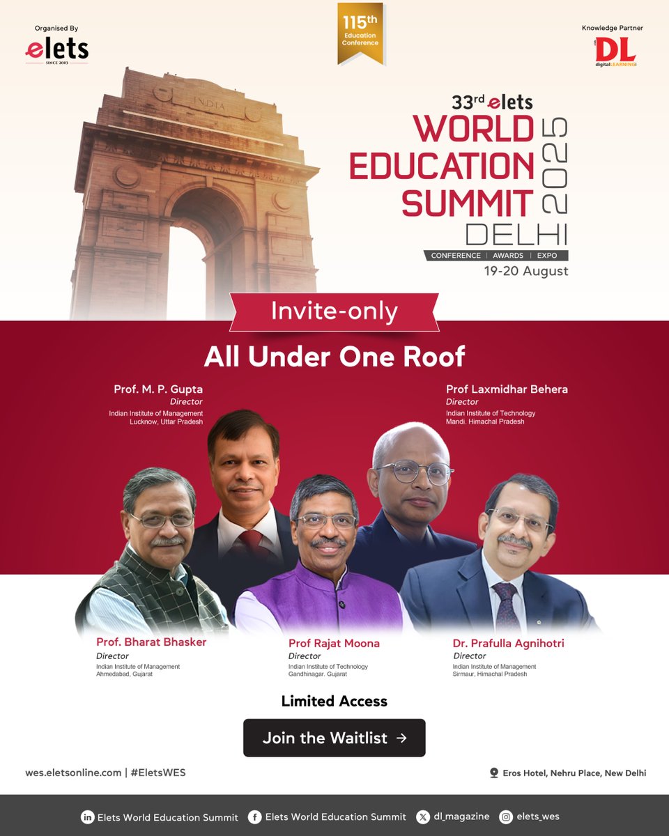 digitalLEARNING (@dl_magazine) on Twitter photo This is your chance to network with IITs, IIMs, policymakers & education trailblazers โ all under one roof at the ๐๐๐ซ๐ ๐๐ฅ๐๐ญ๐ฌ ๐๐จ๐ซ๐ฅ๐ ๐๐๐ฎ๐๐๐ญ๐ข๐จ๐ง ๐๐ฎ๐ฆ๐ฆ๐ข๐ญ.
Express Interest: bit.ly/wesdelhi
Know More: bit.ly/eletswes
#EletsWES #WESDelhi2025 This is your chance to network with IITs, IIMs, policymakers & education trailblazers โ all under one roof at the ๐๐๐ซ๐ ๐๐ฅ๐๐ญ๐ฌ ๐๐จ๐ซ๐ฅ๐ ๐๐๐ฎ๐๐๐ญ๐ข๐จ๐ง ๐๐ฎ๐ฆ๐ฆ๐ข๐ญ.
Express Interest: bit.ly/wesdelhi
Know More: bit.ly/eletswes
#EletsWES #WESDelhi2025