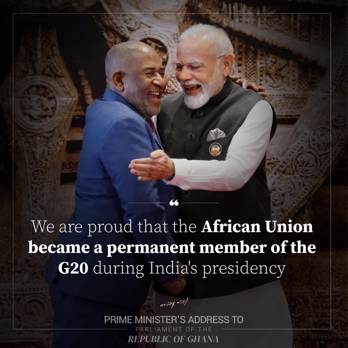 India in Rwanda (High Commission of India, Kigali) (@indiakigali) on Twitter photo We are proud that the African Union became a permanent member of the G20 during India’s presidency.
Turishimira ko Umuryango wa Afurika wabaye umunyamuryango uhoraho wa G20 mu gihe India yari iyoboye.
#G20 #UmuryangoWaAfurika #IndiaAfrica
<a href="/narendramodi/">Narendra Modi</a> <a href="/PMOIndia/">PMO India</a> <a href="/MEAIndia/">Randhir Jaiswal</a> We are proud that the African Union became a permanent member of the G20 during India’s presidency.
Turishimira ko Umuryango wa Afurika wabaye umunyamuryango uhoraho wa G20 mu gihe India yari iyoboye.
#G20 #UmuryangoWaAfurika #IndiaAfrica
<a href="/narendramodi/">Narendra Modi</a> <a href="/PMOIndia/">PMO India</a> <a href="/MEAIndia/">Randhir Jaiswal</a>