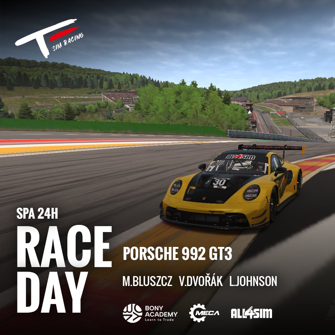 It is time for yet another 24H race, this time around the famous Spa! 60 cars will battle for the crown, but who comes out on top in Ardennes forests? The qualifying starts at 14:30 CEST so make sure to tune in and support our drivers as they take on this challenge! 💪🇧🇪

📺