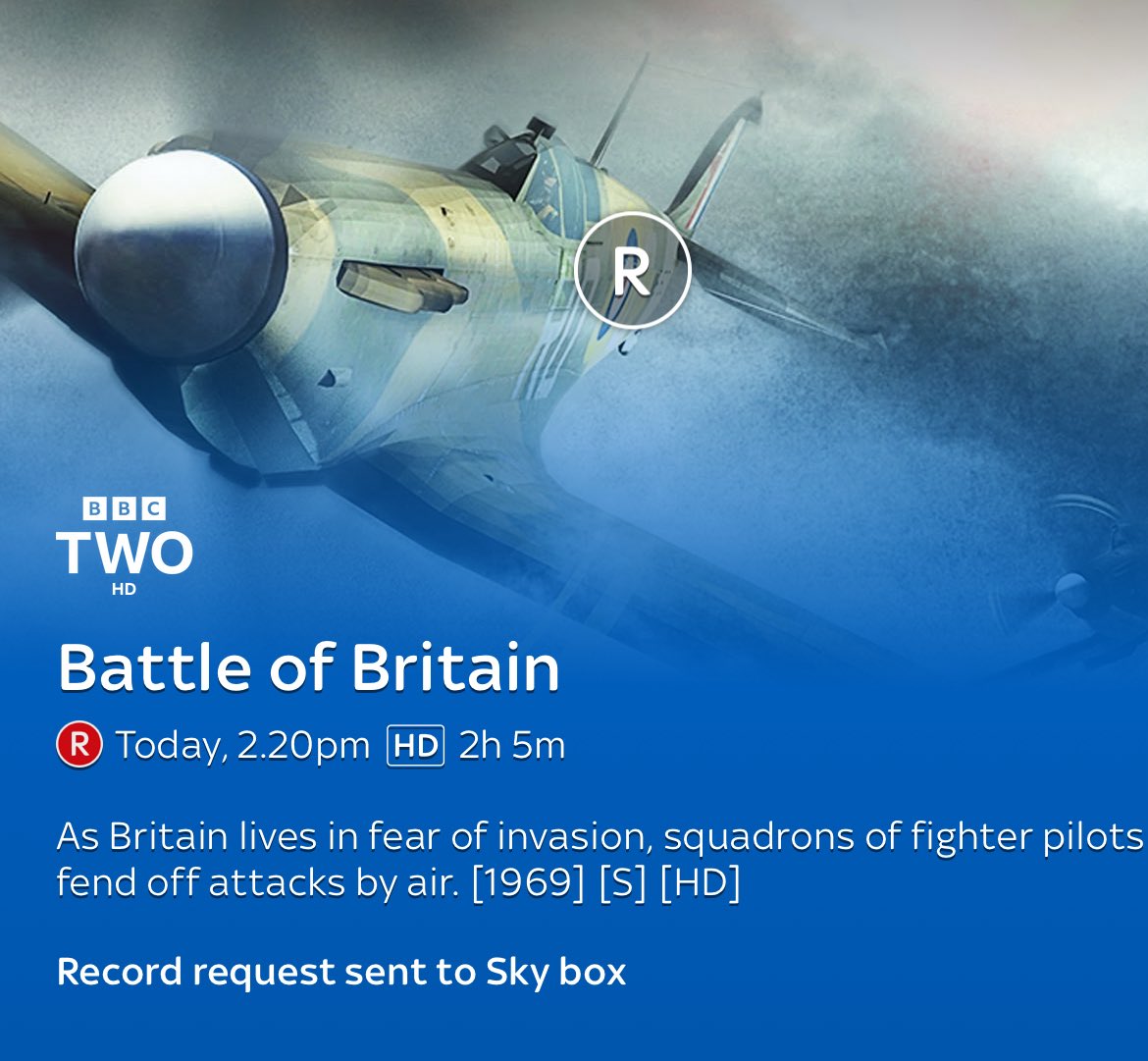 For Battle of Britain film nerds (ok, just me in Northern IC Towers), it is finally back on terrestrial tv without ads.
BBC2 today. #RepeatPlease #WW2 #WeHaveWays