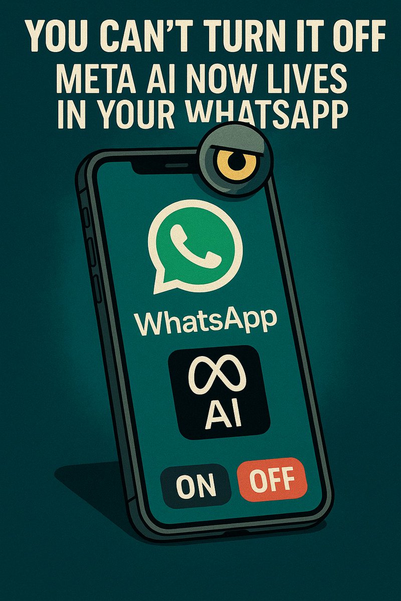 DeepArchivist's tweet image. You Can’t Turn It Off – @Meta AI Now Lives in Your WhatsApp

“Meta just embedded its AI into @WhatsApp.
You can’t remove it. You can’t fully disable it. 

The #AI is now… always listening.”

📎Learn how to partially hide it ✨ #SurveillanceCapitalism #MetaAI #PrivacyMatters

🔍…