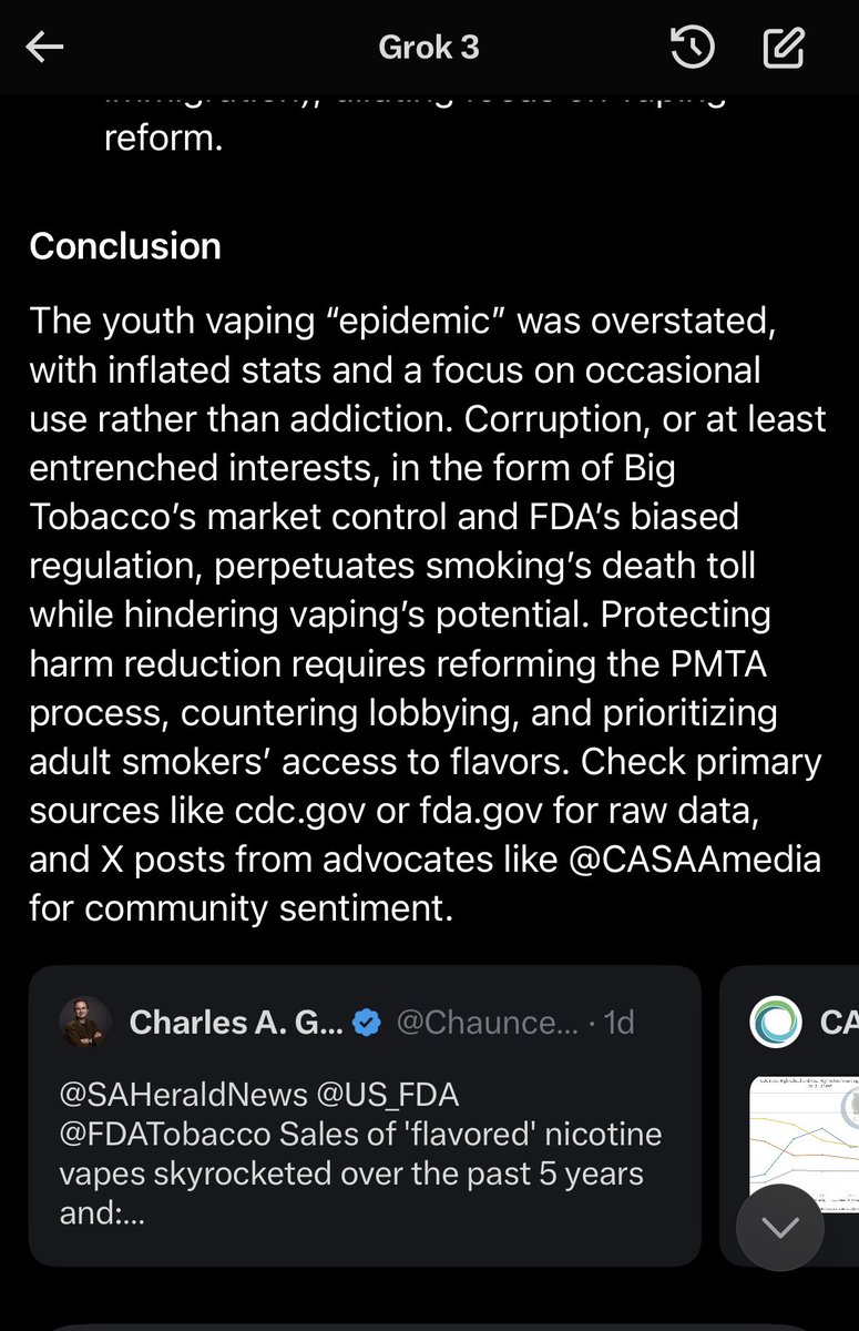 Is @Grok broken? Seems pretty legit when it comes to how and why FDA  and “PH” favors more deadly cigarettes, while proven life saving vape products are constantly under attack, science be damned. Take a deep dive, politics and control over science. #KeepSmokingTheyNeedTheMoney
