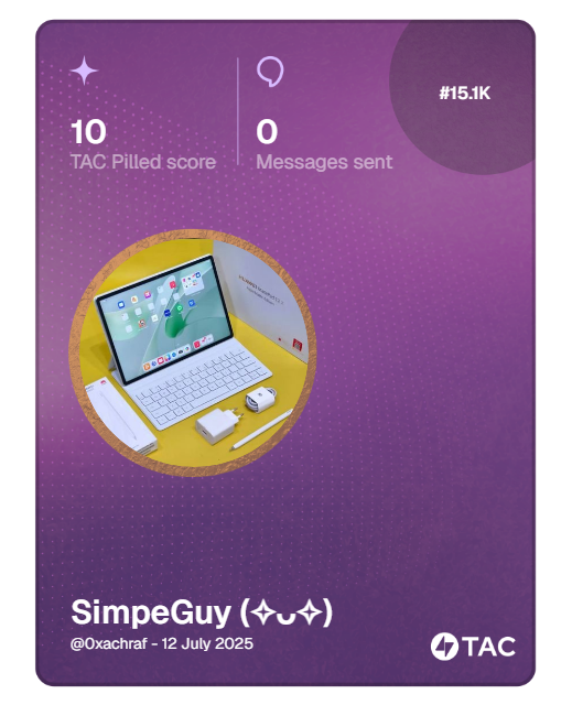 SimpeGuy (✧ᴗ✧) (@0xachraf) on Twitter photo I'm TAC Pilled and eligible for the airdrop! #TACPilled
Stay tuned for updates on <a href="/TacBuild/">TAC (🫰,✨️)</a> and check your eligibility at checker.tac.build I'm TAC Pilled and eligible for the airdrop! #TACPilled
Stay tuned for updates on <a href="/TacBuild/">TAC (🫰,✨️)</a> and check your eligibility at checker.tac.build