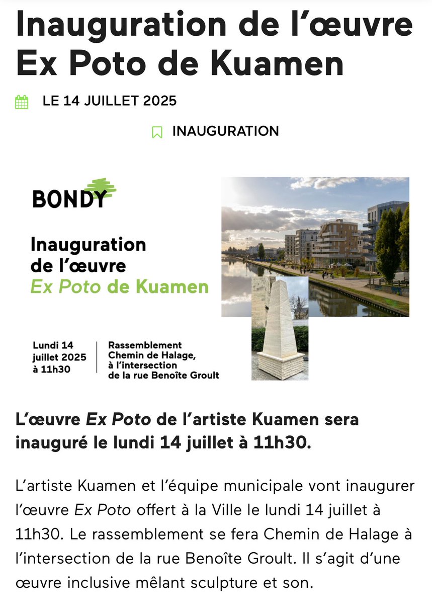 Ce lundi 14 juillet à 11h30 inauguration de mon œuvre Ex-Poto à Bondy, venez nombreu.ses 🙏🏽✊🏽