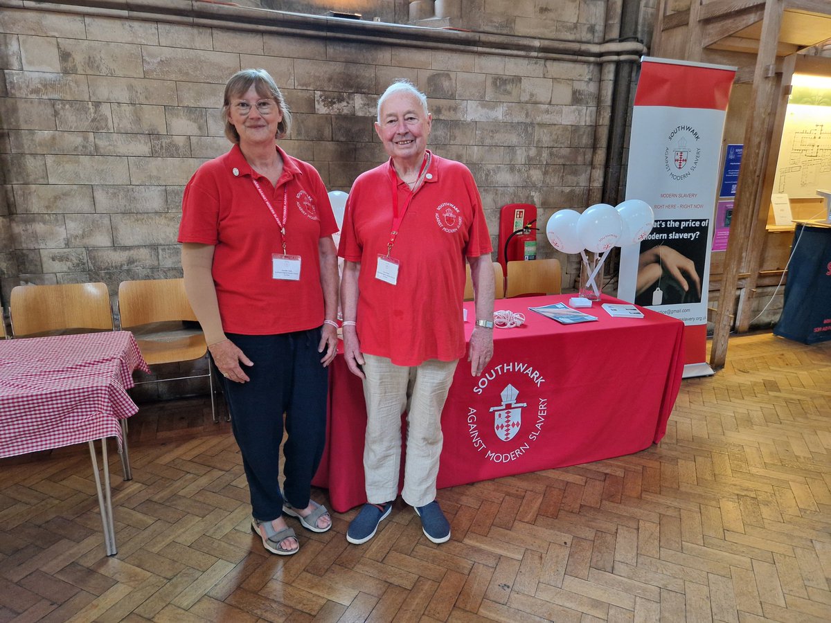 RASJF3's tweet image. All set up at Southwark Cathedral meeting people and sharing the message that Modern Slavery is &apos;Right Here Right Now&apos; @BishopSouthwark @Southwarkcathed @SouthwarkCofE @RosemarieMallet #stopmodernslavery