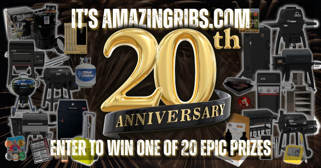 meathead's tweet image. 🔥 It’s Our 20th Anniversary — And You Get the Gifts! 🔥

To celebrate 20 years of smokin’ science, myth busting, and badass BBQ…
We’re giving away 20 incredible prizes from some of our favorite brands.

Enter now for your chance to win. 

👉 amazingribs.com/20thanniversar… to enter.