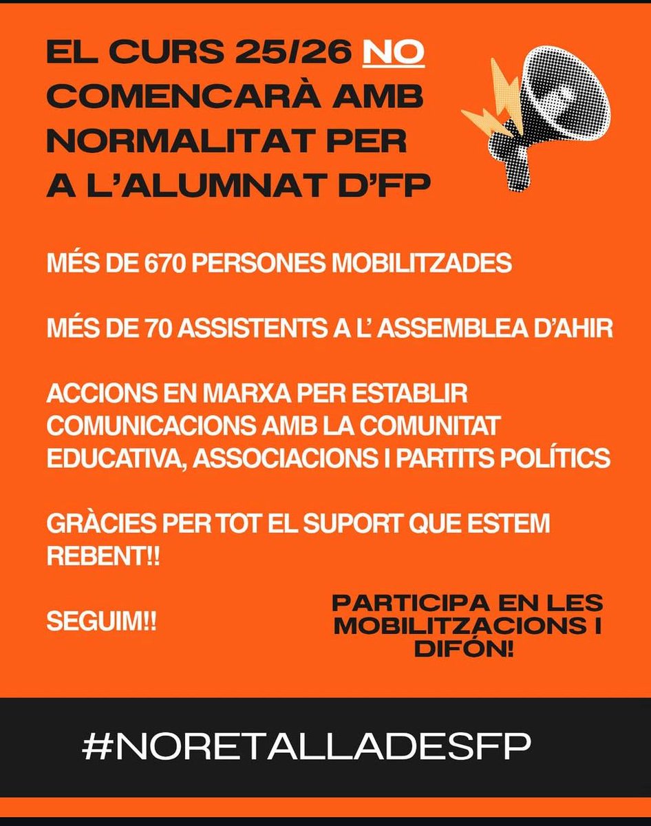 COS L'Horta (@cos_horta) on Twitter photo Des d <a href="/COSnacional/">Sindicat COS</a> i <a href="/COSEducacio/">COS Educació</a> ens sumem a les accions x defensar la Formació Professional al PV en perill pel desgovern del PPVox.
Dimarts 15 d juliol a les 9.30h concentració davant Conselleria d'educació.
#LaFormacioProfessionalNoEsToca
#RoviraDimissio
#ConsellDimissio Des d <a href="/COSnacional/">Sindicat COS</a> i <a href="/COSEducacio/">COS Educació</a> ens sumem a les accions x defensar la Formació Professional al PV en perill pel desgovern del PPVox.
Dimarts 15 d juliol a les 9.30h concentració davant Conselleria d'educació.
#LaFormacioProfessionalNoEsToca
#RoviraDimissio
#ConsellDimissio